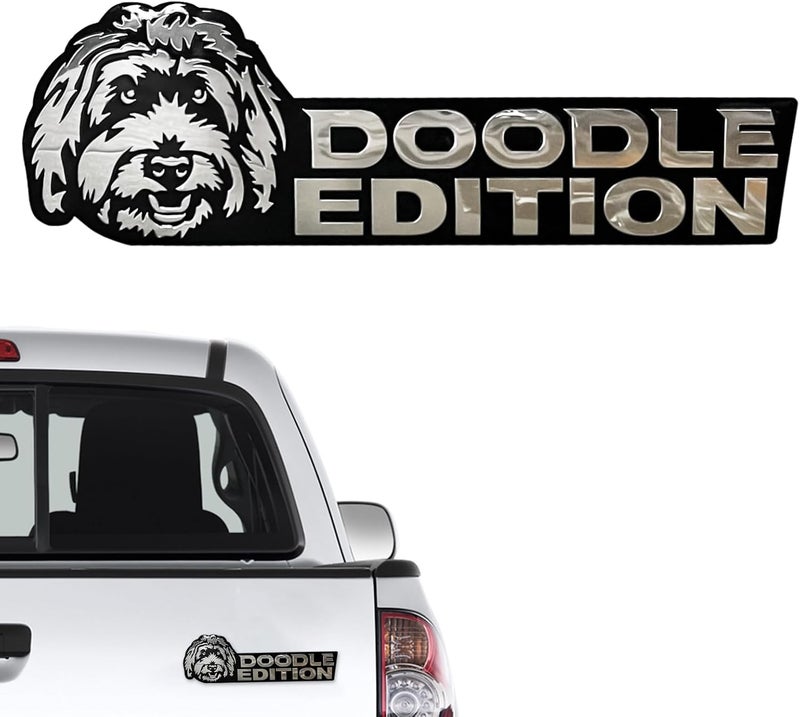 Queenik Doodle Dog Edition 3D Car Badge, Laser Cutting Metal Emblem, Cute Dogs Decals - Image 1